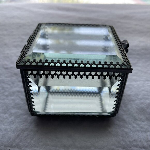 Nicole Miller Trinket Box Beveled Glass Jewelry Casket Hinged Mirror Footed - Picture 9 of 13
